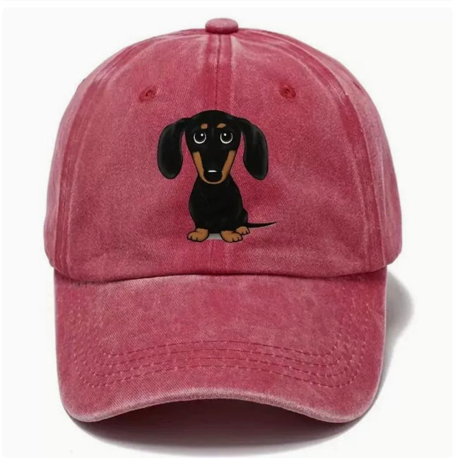 Retro Washed Baseball Cap Dachshund Printed Peaked Cap